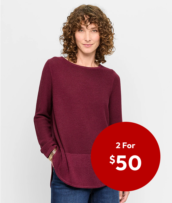 2 for $50 Lightweight Curve Hem Knit Jumper 2 for $50 Lightweight Curve Hem Knit Jumper